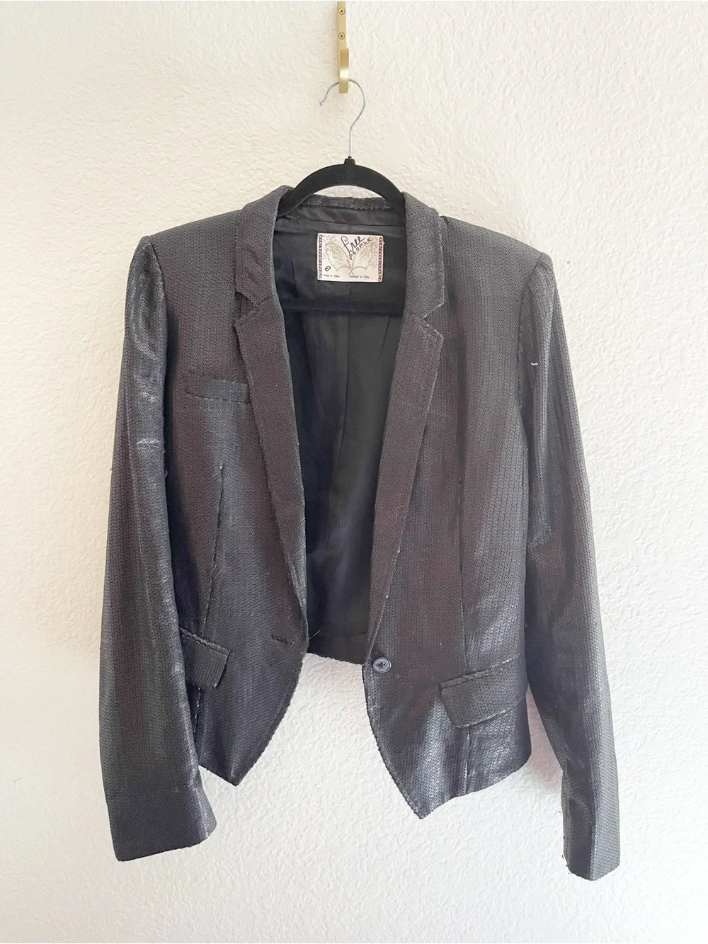 Free People Black Sequin Women's Blazer Jacket 6